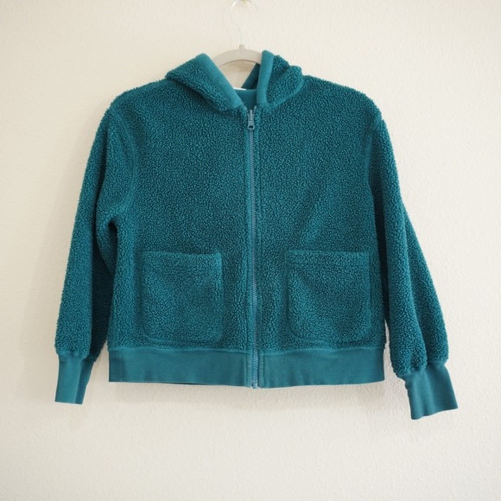 Zella Girl Reversible Sherpa Fleece Full Zip Hoodie Teal Green Thumbholes M 8/10
